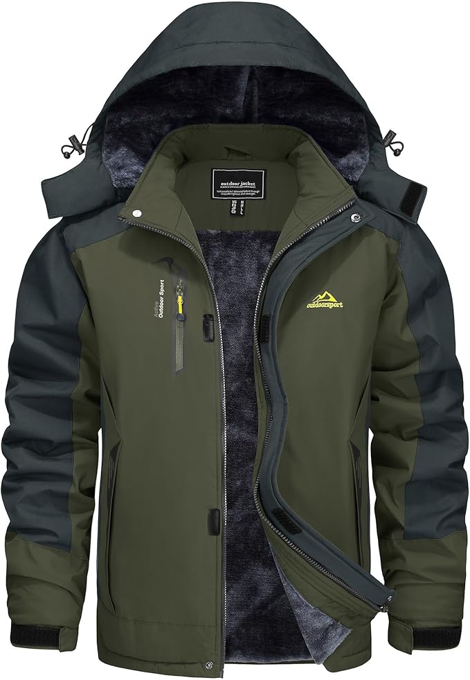 KEFITEVD Snowboarding Jacket, Men's Warmly Lined Ski Jacket, Waterproof Softshell Jacket with Hood, Fleece, Winter Jacket, Breathable Functional Jacket