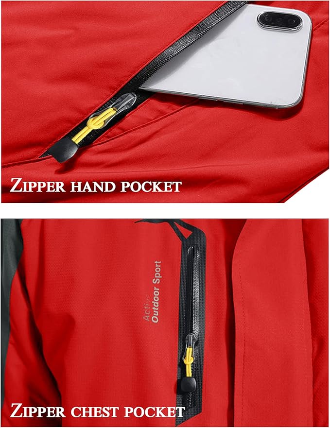 KEFITEVD Snowboarding Jacket, Men's Warmly Lined Ski Jacket, Waterproof Softshell Jacket with Hood, Fleece, Winter Jacket, Breathable Functional Jacket