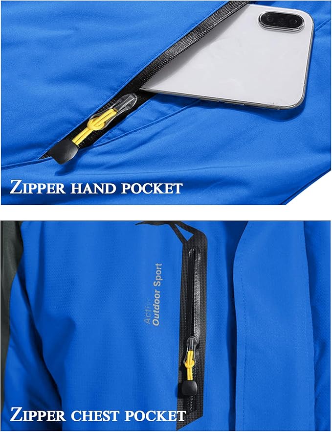 KEFITEVD Snowboarding Jacket, Men's Warmly Lined Ski Jacket, Waterproof Softshell Jacket with Hood, Fleece, Winter Jacket, Breathable Functional Jacket