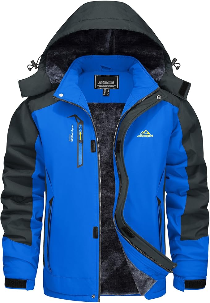 KEFITEVD Snowboarding Jacket, Men's Warmly Lined Ski Jacket, Waterproof Softshell Jacket with Hood, Fleece, Winter Jacket, Breathable Functional Jacket